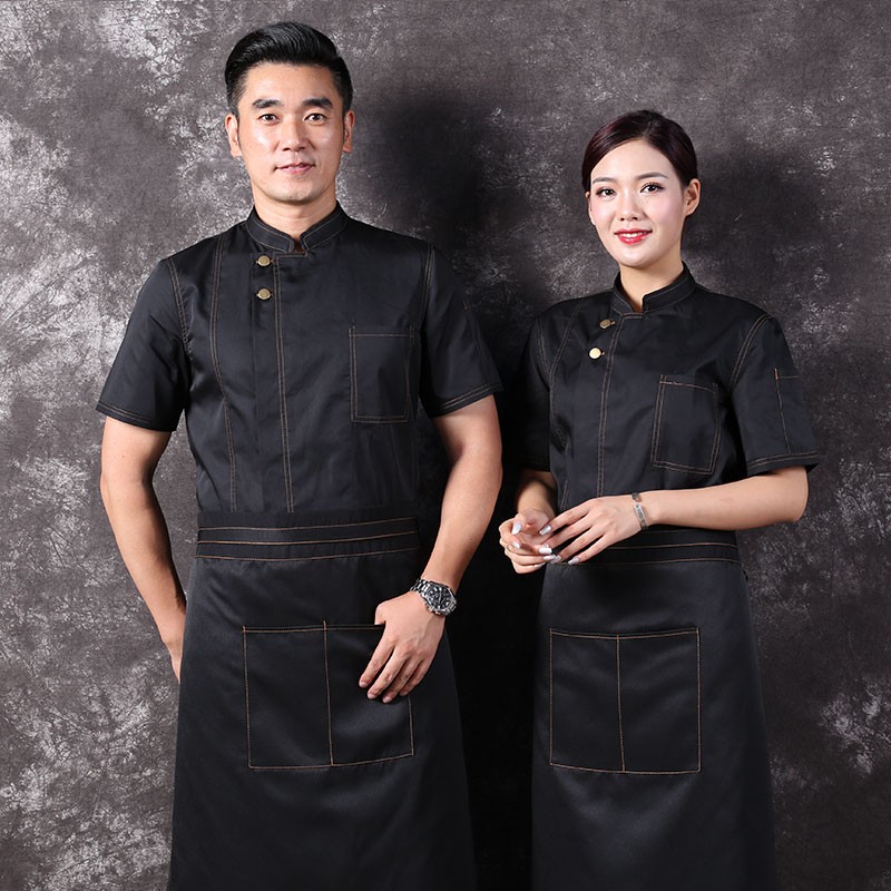 牛仔厨师c工作服男长袖短袖后厨房餐饮饭店秋冬季工衣制服套装定