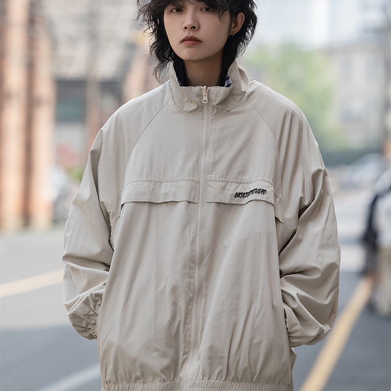 弎狸 TIP  春秋日系复古工装两面穿夹克男女校园立领宽松休闲外套