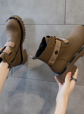 欧货百搭厚底马丁靴女20s22秋冬新款女靴薄款单靴女高跟短靴女粗