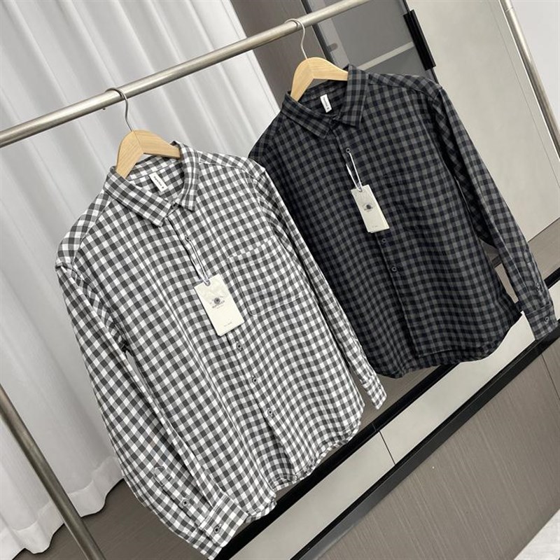 复古文艺风!色织小格子!外贸男装秋季宽松舒适休闲翻领长袖衬衫
