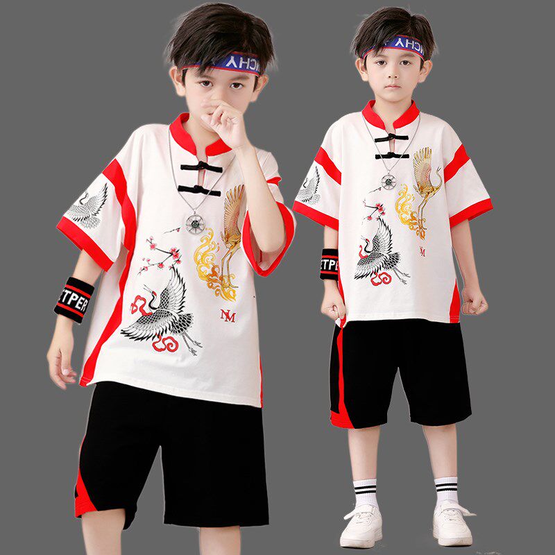 传统国风童装汉服唐装男童新中式衣服广西三月三服装儿童短袖套装图片