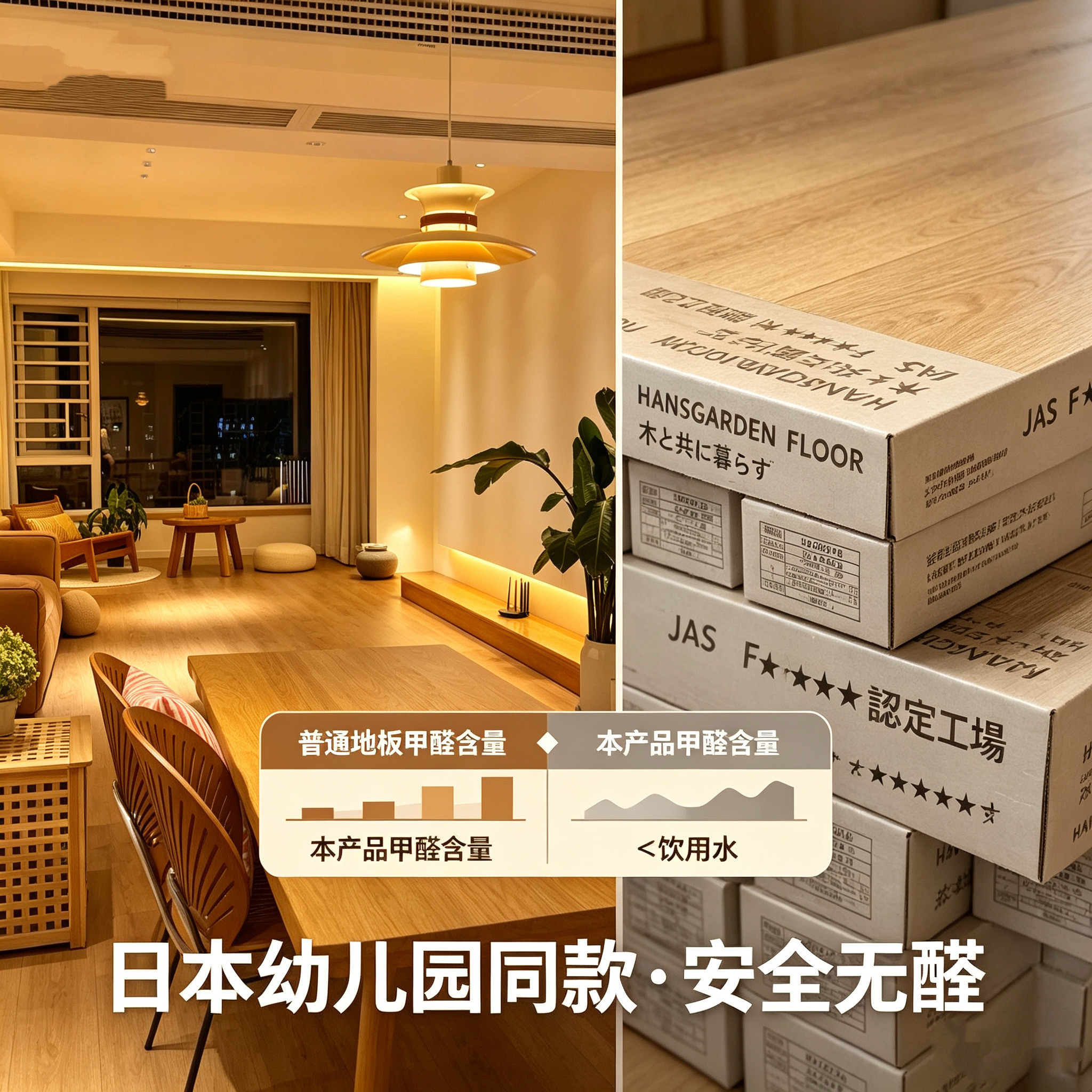 日本 F4 星强化复合地板锁扣地热环保无甲醛婴幼儿孕妇耐磨防水