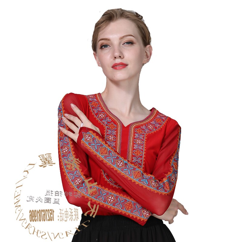 。新疆舞蹈演出服装练功服上衣维吾尔族民族舞台表演装长袖女服包