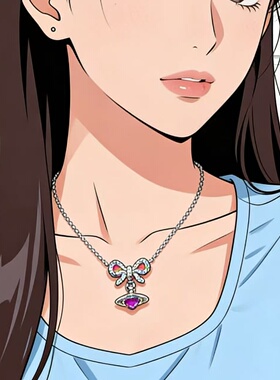 黄铜项链 【蝴蝶结项链】爆款减龄百搭星球土星项链锁骨链气质款