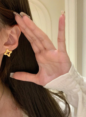 老钱风中古金色小众镂空四叶花耳钉复古高级感轻奢镶钻花朵耳环女