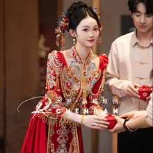 缎面秀禾服2025新款重工翘肩礼服中式嫁衣敬酒服新娘出阁宴婚服夏