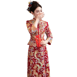 重工丝绒龙凤褂新娘秀禾服2024新款中式嫁衣结婚敬酒礼服出阁婚服