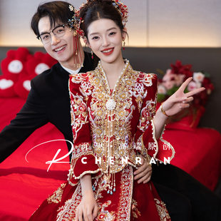 高端丝绒秀禾服2025新款 嫁衣敬酒服 新娘结婚出阁礼服重工婚服中式