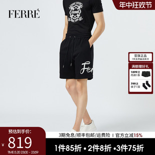 新款 Ferre费雷男装 休闲直筒黑色系带休闲五分短裤 男夏季 潮流百搭