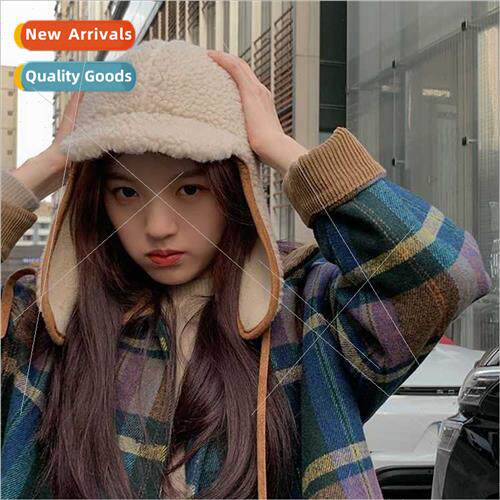 Japanese Korean  lamb wool wh Thunderbird hat female fall wi