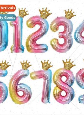 32 inch gradient color crown number balloon Children birthda