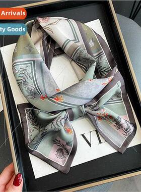 2022 terary spring summer printing long small silk scarf wom