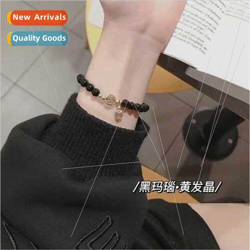 Natural black onyx bracelet female girlfriends yellow hair c