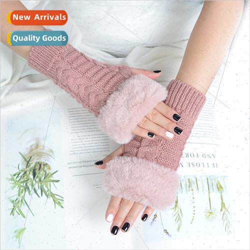 Korean knted half-finger female short gloves hair mouth bamb