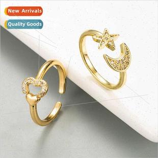 Copper gold-plated zirconia star moon open ring accessories