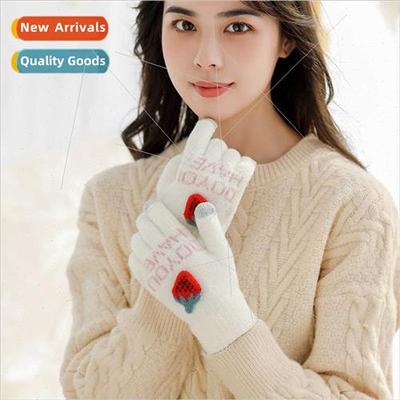 Gloves ladies warm winter new cute strawberry padded thicken