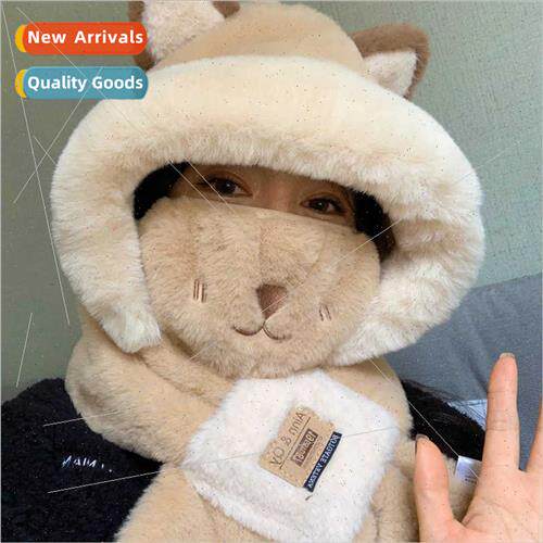 Cute fox ears plush hat scarf all-in-one women fall winter m