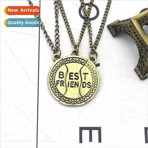 Vintage round good friends three-petal patchwork necklace gi