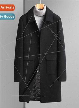 Fall winter wool tweed coat men wool medium-length windbreak