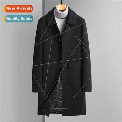 Fall winter wool tweed coat men wool medium-length windbreak