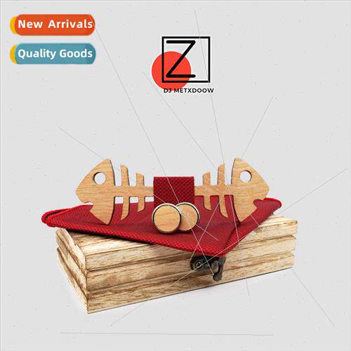 2021 Corsage Bow Tie Set Wooden Bow Tie Fishbone Pocket Squa