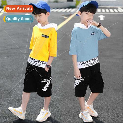 23 Children summer thin splicing hooded casual short-sleeved