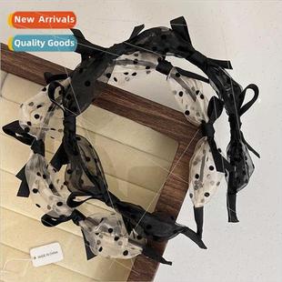 bow headband mesh polka elega texture dot Korea Retro female