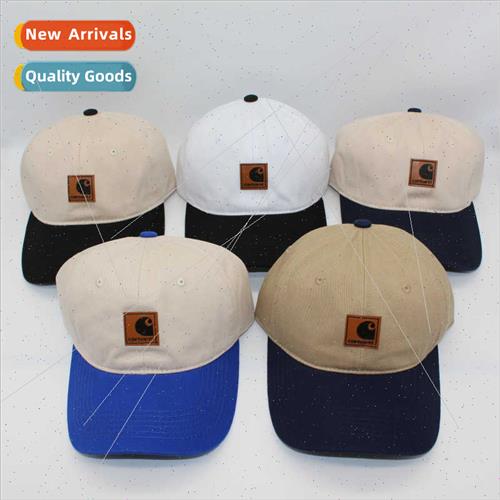 Patchwork color soft top cotton leather label baseball cap m