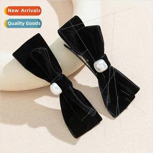 double bow simple velvet versa clips black hair French pearl