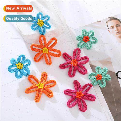 Europe summer new floral earrings girl nd cotton rope weavin