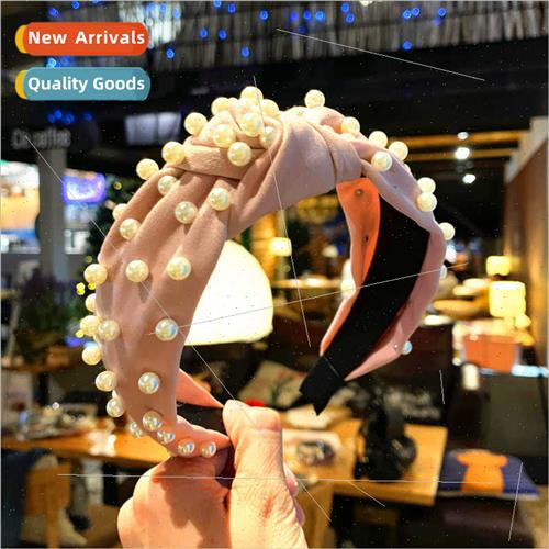 Pearl hair bands female Korean fabric knot headband simple p