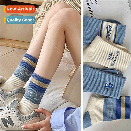 High rubber bmid-calf socks female ins striped color blockin