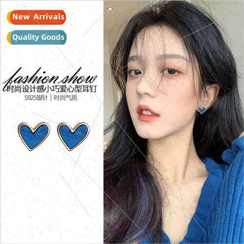 Blue love earrings 2021 new tide Korea earrings round face t