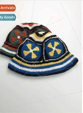 Japanese color clash lovely hand-knted flowers pot hat femal