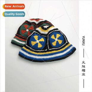 Japanese color clash lovely hand-knted flowers pot hat femal