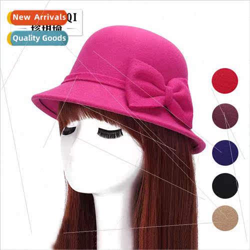 Korean double bow basin type hat fall winter imation tweed f