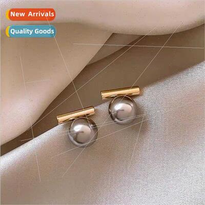 Fashion simple s925 silver needle gray pearl earrings female