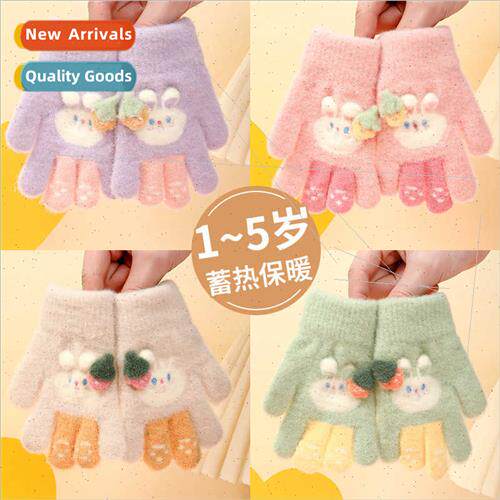 Autumn winter children five fingers girls warm gloves cute r