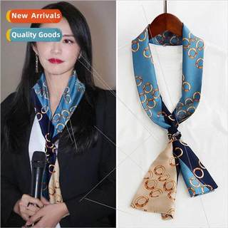 Premium sense fine narrow long printed silk scarf women spri