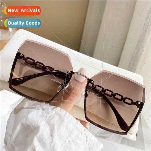 Cut edge half frame sunglasses UV large frame sunglasses fem