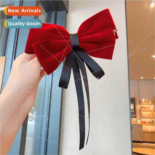 French retro velvet bow hair clips back head senior sense ha