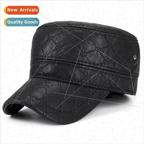 Flat cap Winter men outdoor warm cap thickened PU ear protec