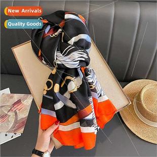 female 2023 sense linen silk senior scarf winter Cotton new