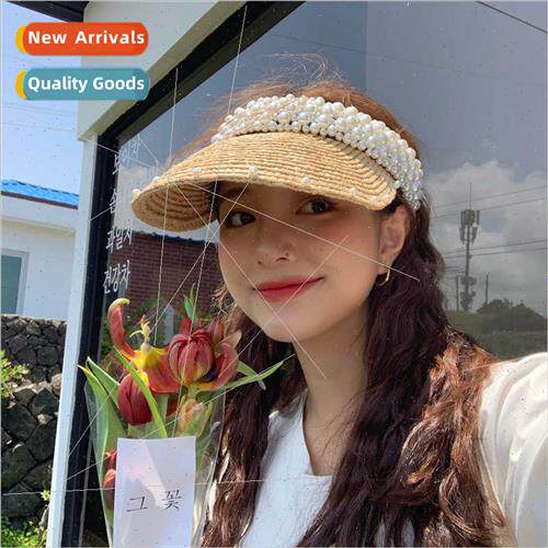 Straw hat female summer handmade pearl raffia grass hollow t