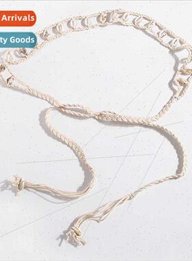 Women hand-woven waxed rope wood beads imation shell ethnic