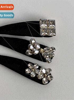 French haute sense hair clips vintage gray crystal bow ehead