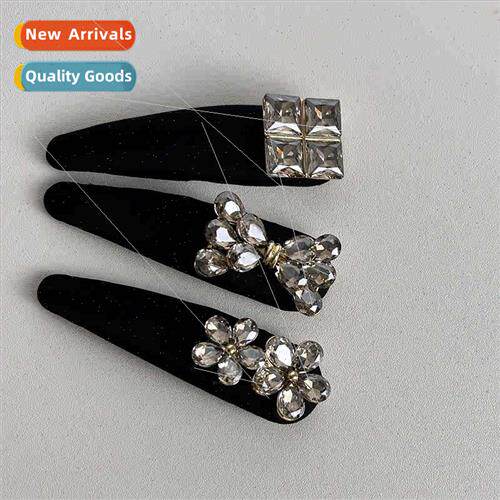 French haute sense hair clips vintage gray crystal bow ehead