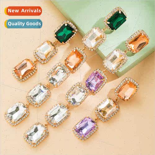 Europe ins personalized earrings alloy inlaid diamond square
