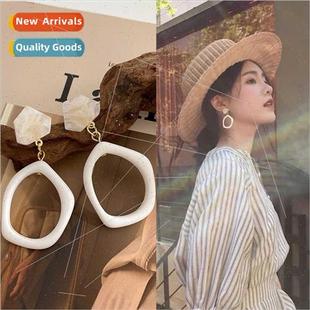 Korea Anna earrings 925 geometric pin ancient acrylic silver