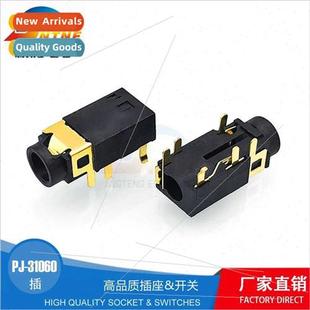 socket pin plated six 342 audio headphone 3.5 gold Black